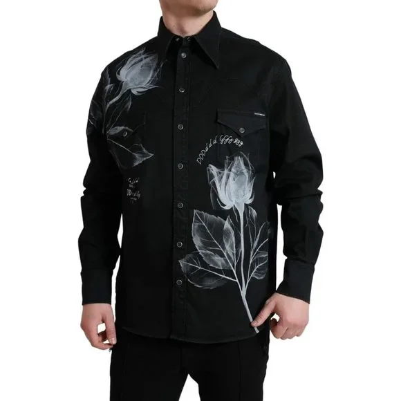 Dolce Gabbana Shirts Dolce Gabbana Black Floral Cotton Collared Dress Shirt Poshmark